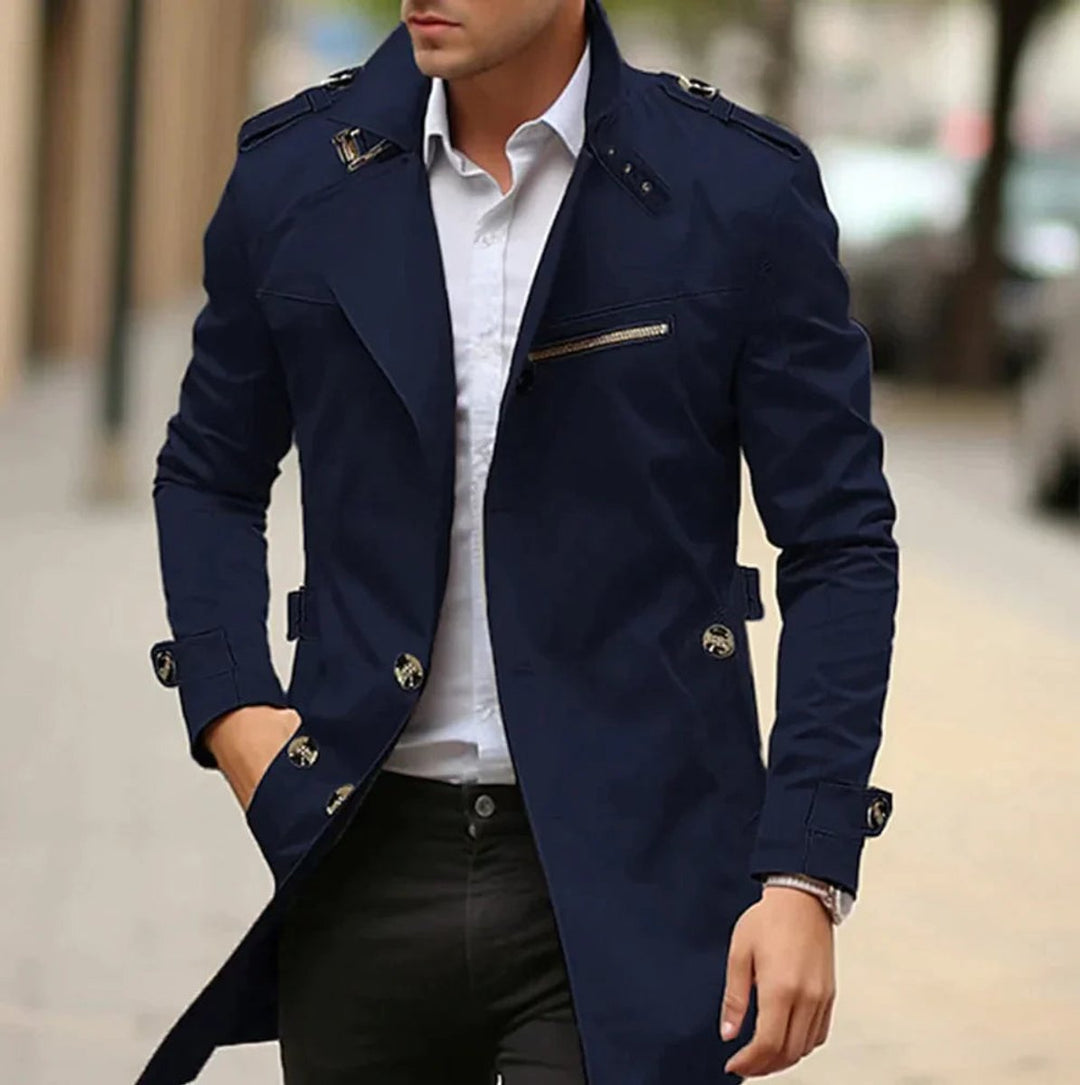 Men's Trench Coat with Epaulettes and Belt