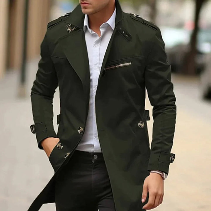 Men's Trench Coat with Epaulettes and Belt