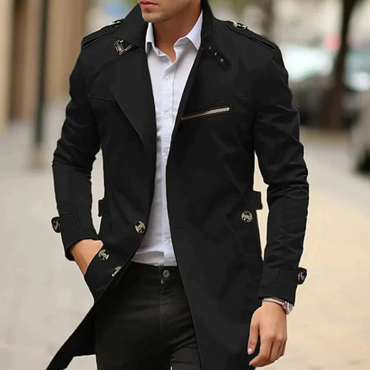 Men's Trench Coat with Epaulettes and Belt