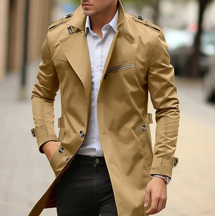 Men's Trench Coat with Epaulettes and Belt