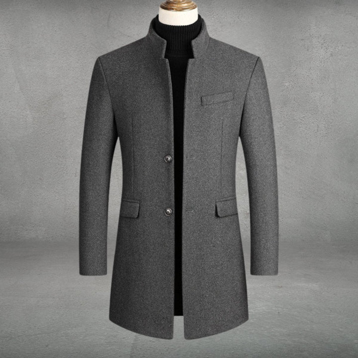 Men's Wool Longline Coat with Mandarin Collar
