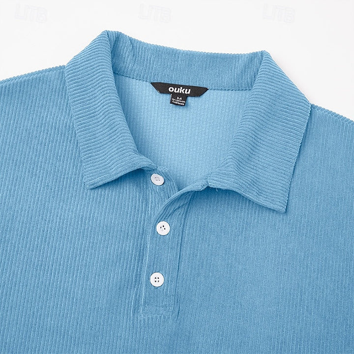 Men's Ribbed Knit Polo Shirt with Button Placket