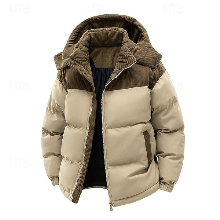 Men's Two-Tone Hooded Puffer Jacket with Full Zip