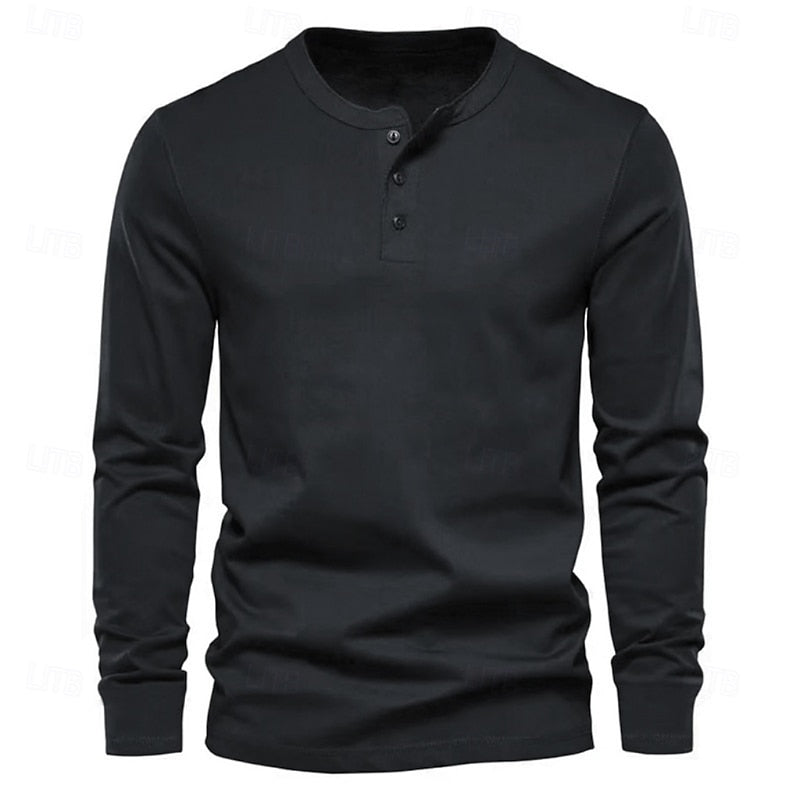 Men's Henley Shirt with Stand Collar Button Placket