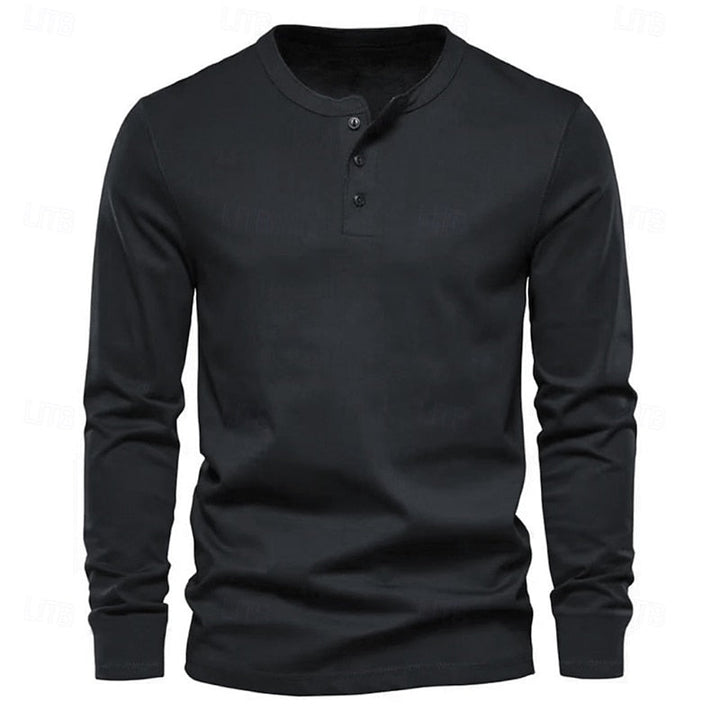 Men's Henley Shirt with Stand Collar Button Placket