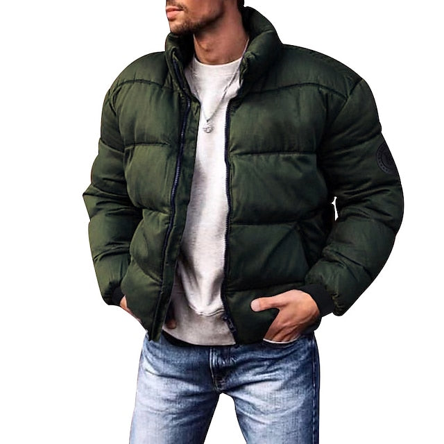 Men's Quilted Puffer Jacket with Stand Collar