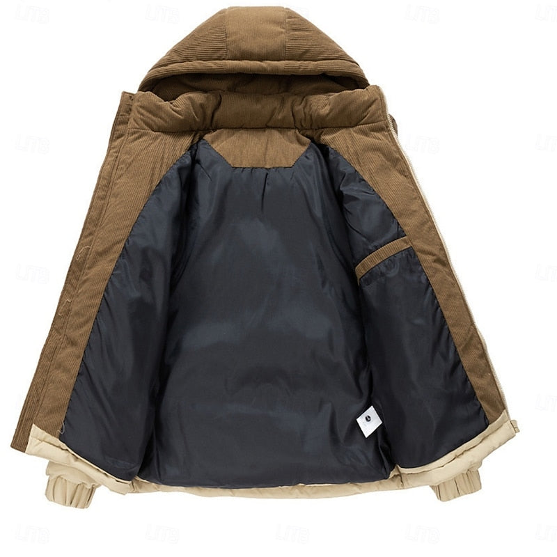 Men's Two-Tone Hooded Puffer Jacket with Full Zip