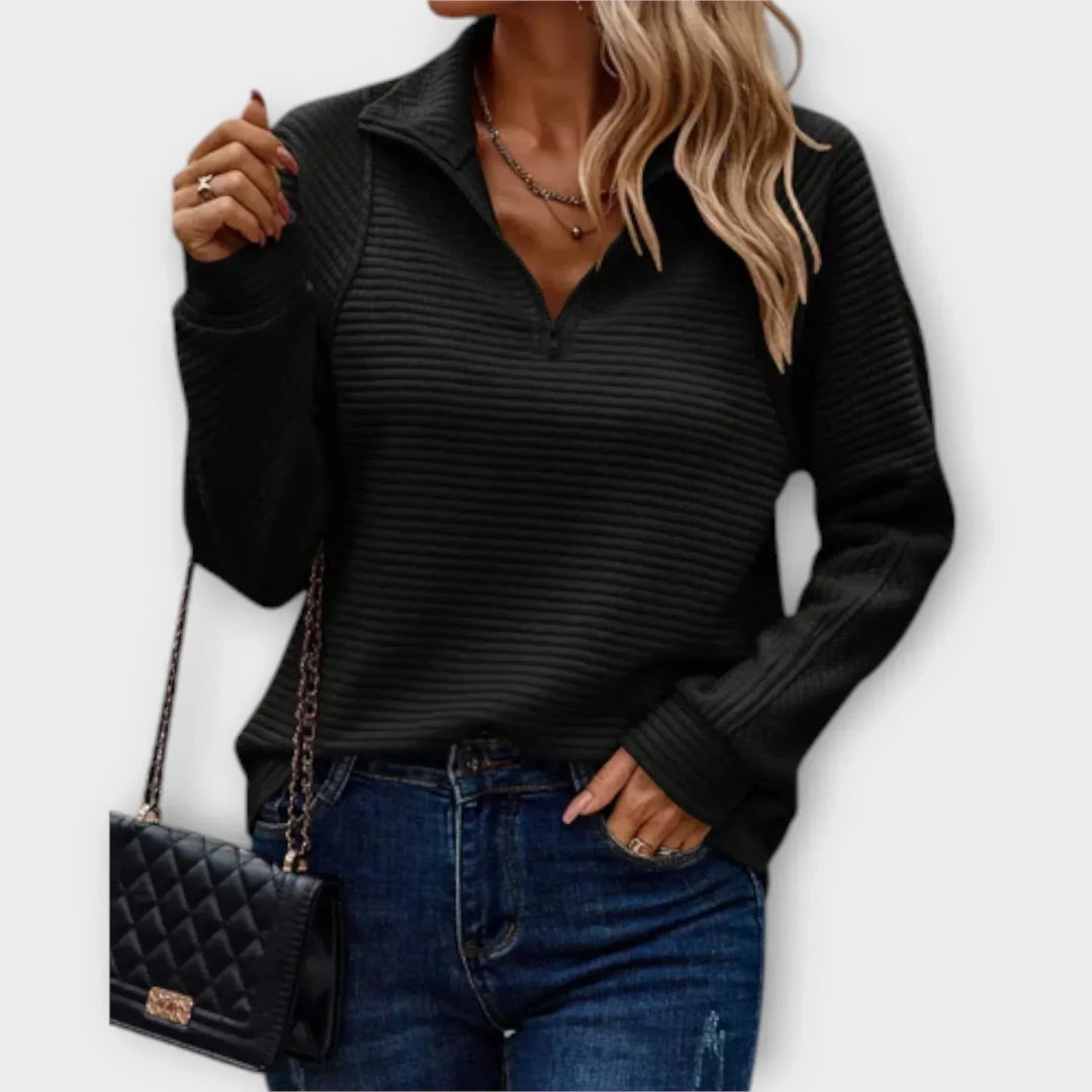 Women's Ribbed Funnel Neck Quarter-Zip Jumper