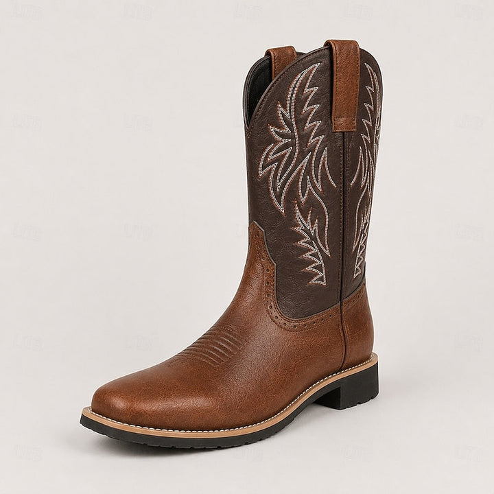 Men's Leather Western Cowboy Boots with Stitched Shaft