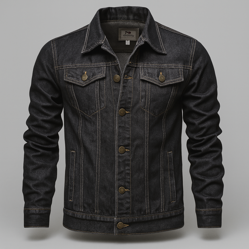 Men's Denim Trucker Jacket with Button Chest Pockets