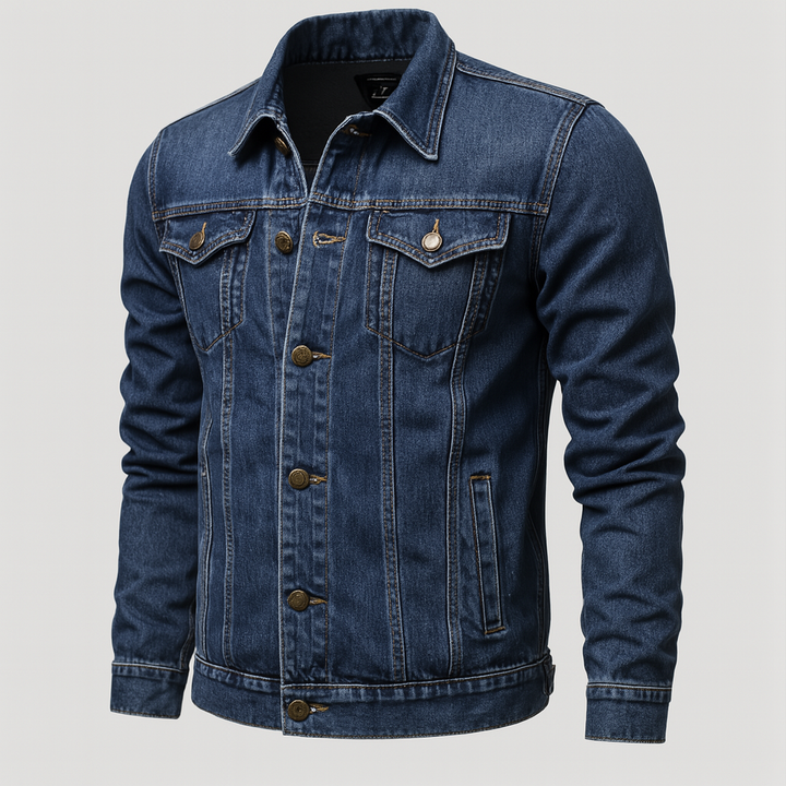 Men's Denim Trucker Jacket with Button Chest Pockets