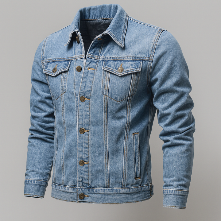 Men's Denim Trucker Jacket with Button Chest Pockets