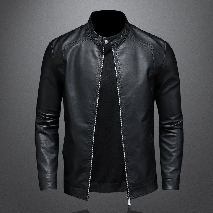 Men's Leather Biker Jacket with Zip Closure