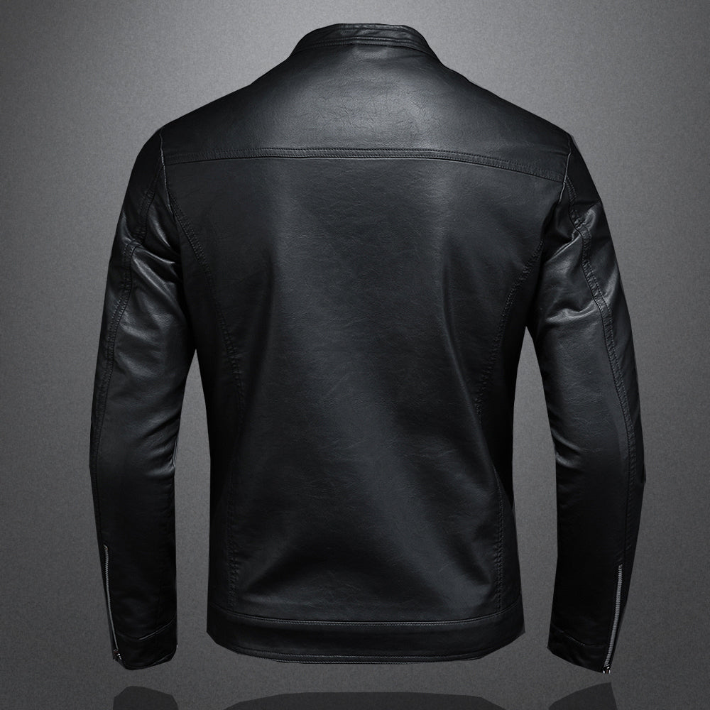 Men's Leather Biker Jacket with Zip Closure