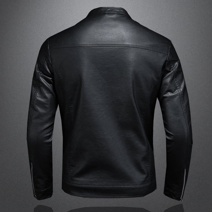 Men's Leather Biker Jacket with Zip Closure