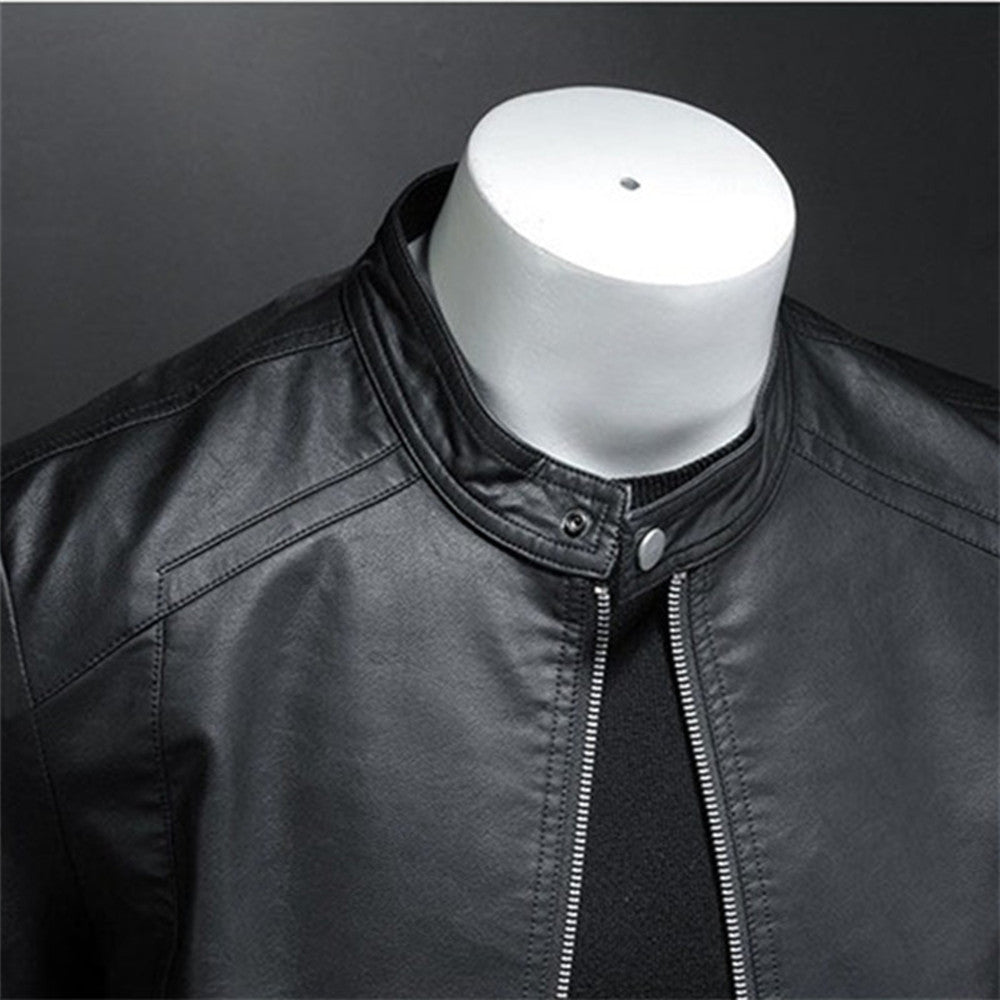 Men's Leather Biker Jacket with Zip Closure
