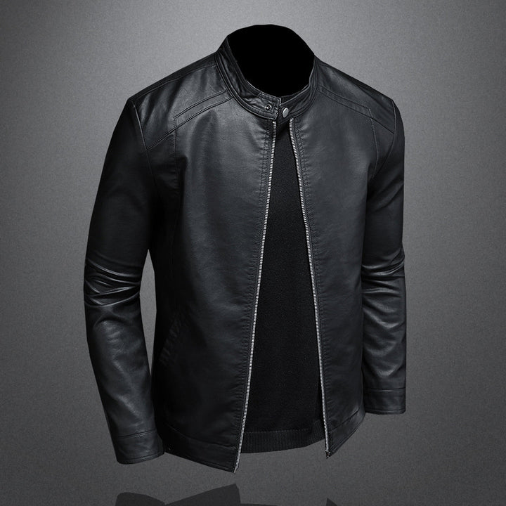 Men's Leather Biker Jacket with Zip Closure