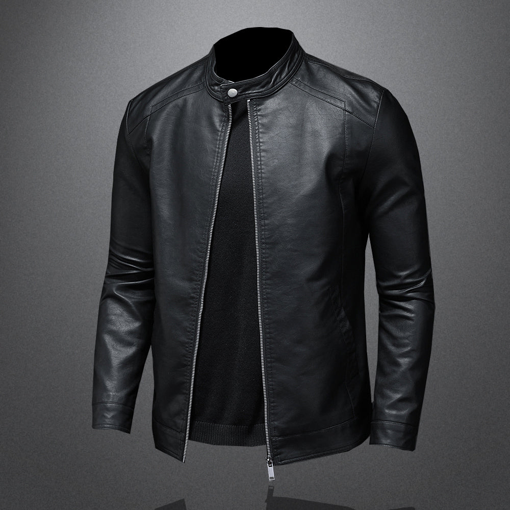 Men's Leather Biker Jacket with Zip Closure