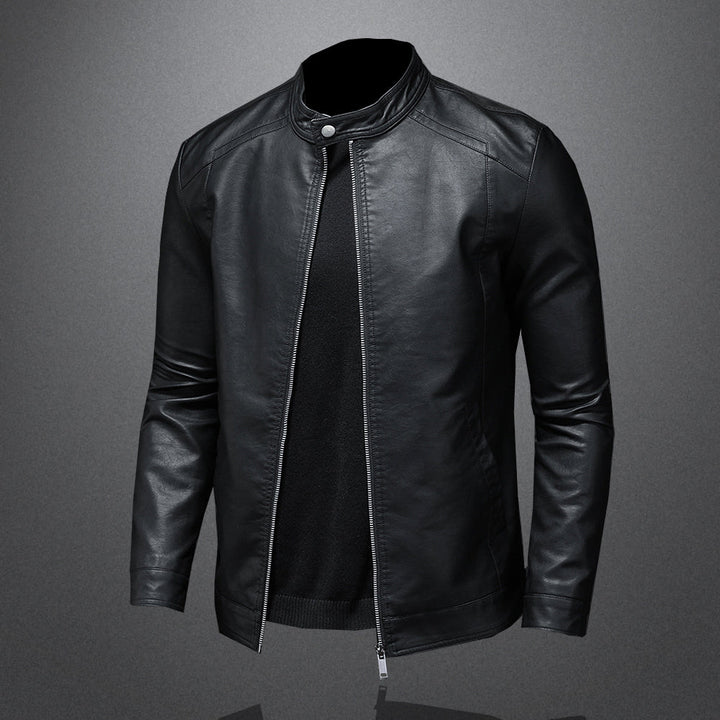 Men's Leather Biker Jacket with Zip Closure