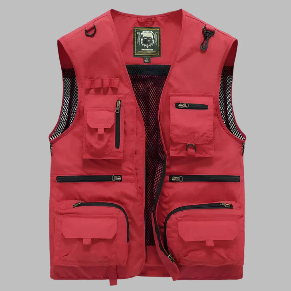 Men's Multi-Pocket Utility Vest with Standing Collar