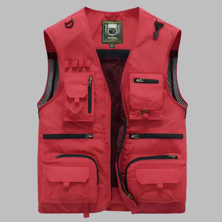 Men's Multi-Pocket Utility Vest with Standing Collar