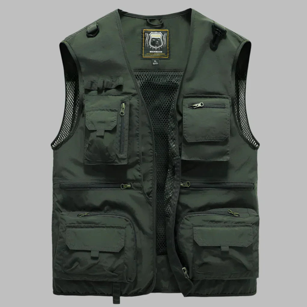 Men's Multi-Pocket Utility Vest with Standing Collar