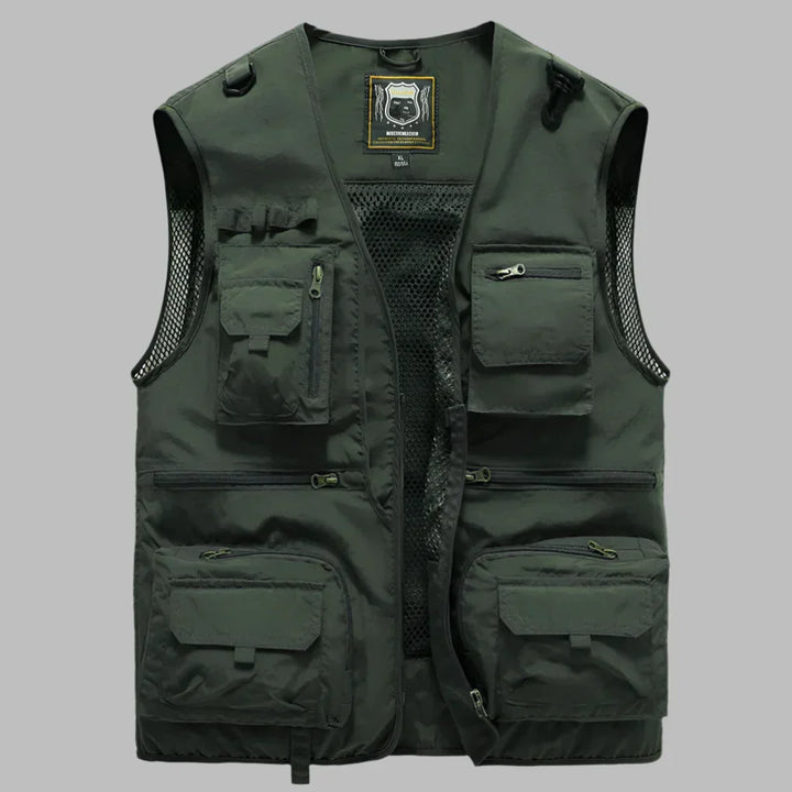 Men's Multi-Pocket Utility Vest with Standing Collar