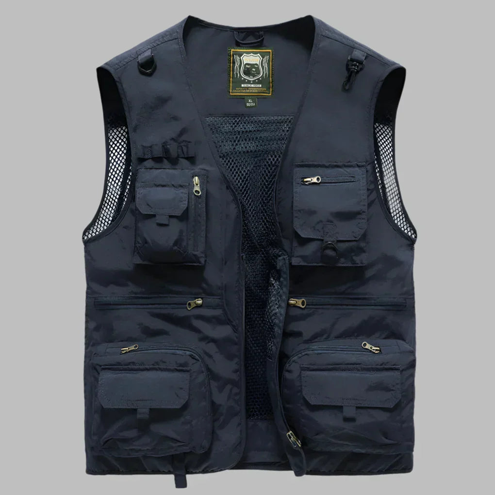 Men's Multi-Pocket Utility Vest with Standing Collar