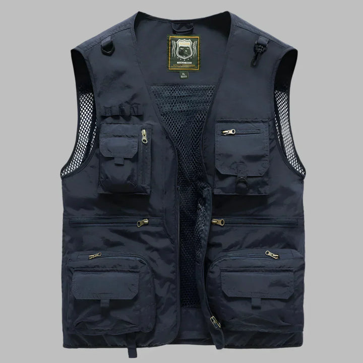 Men's Multi-Pocket Utility Vest with Standing Collar