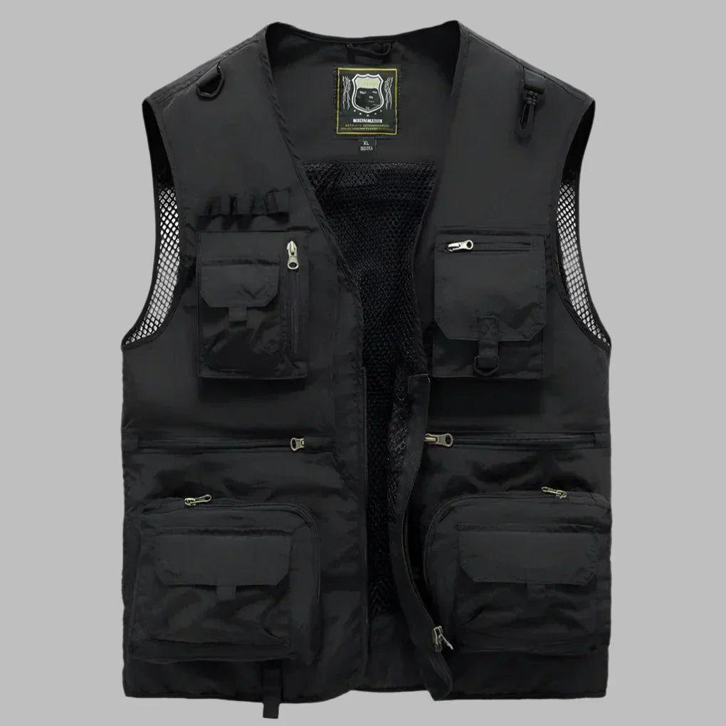 Men's Multi-Pocket Utility Vest with Standing Collar