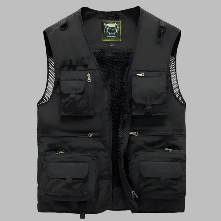 Men's Multi-Pocket Utility Vest with Standing Collar
