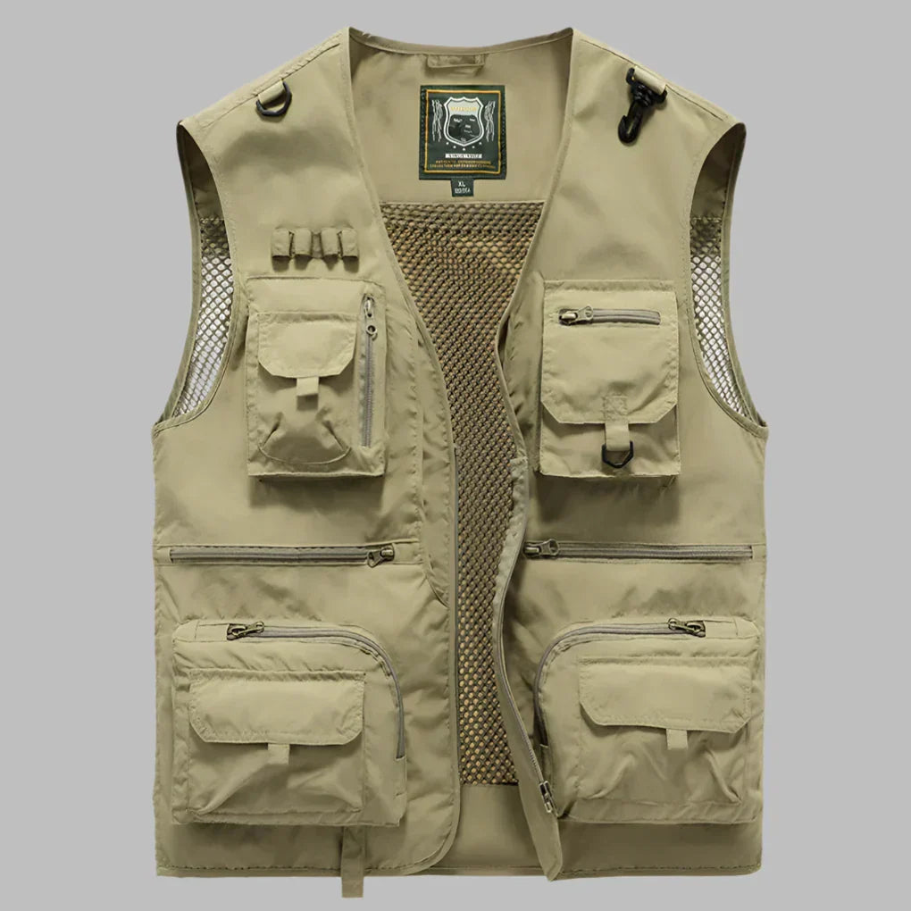 Men's Multi-Pocket Utility Vest with Standing Collar