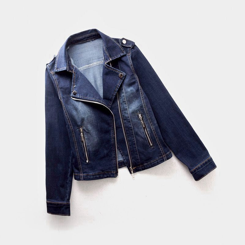 Women's Denim Biker Jacket with Zip Pockets