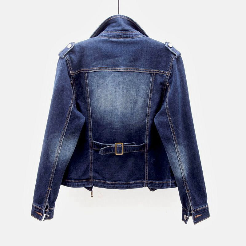 Women's Denim Biker Jacket with Zip Pockets