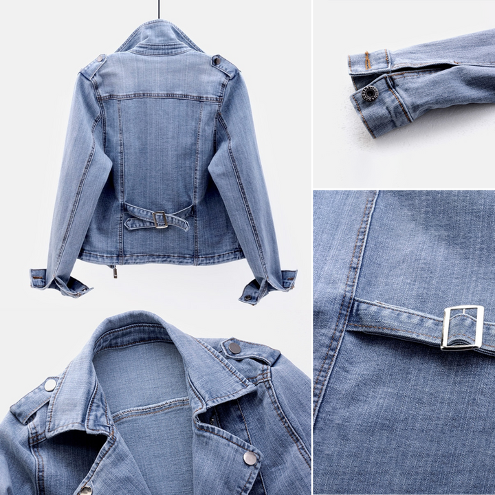 Women's Denim Biker Jacket with Zip Pockets