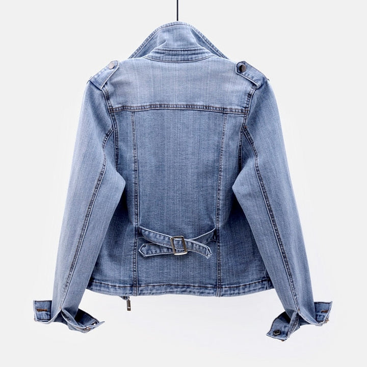 Women's Denim Biker Jacket with Zip Pockets