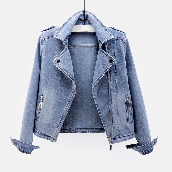 Women's Denim Biker Jacket with Zip Pockets