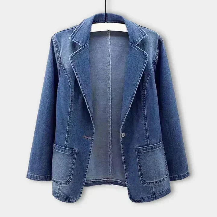 Women's Denim Blazer Jacket with Patch Pockets