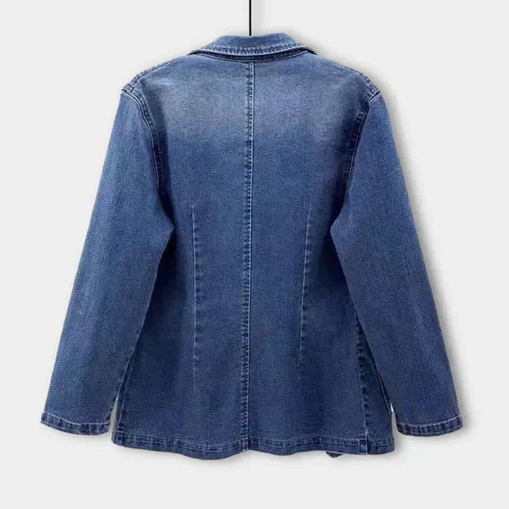 Women's Denim Blazer Jacket with Patch Pockets