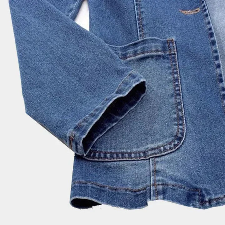 Women's Denim Blazer Jacket with Patch Pockets
