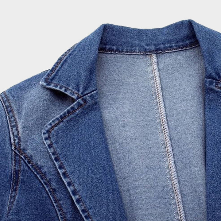 Women's Denim Blazer Jacket with Patch Pockets