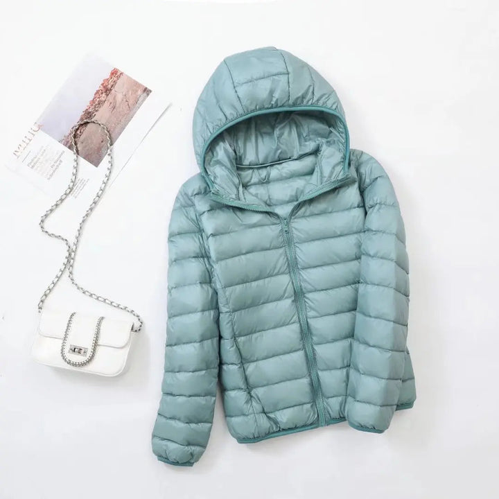 Women's Lightweight Down Hooded Puffer Jacket - Turquoise