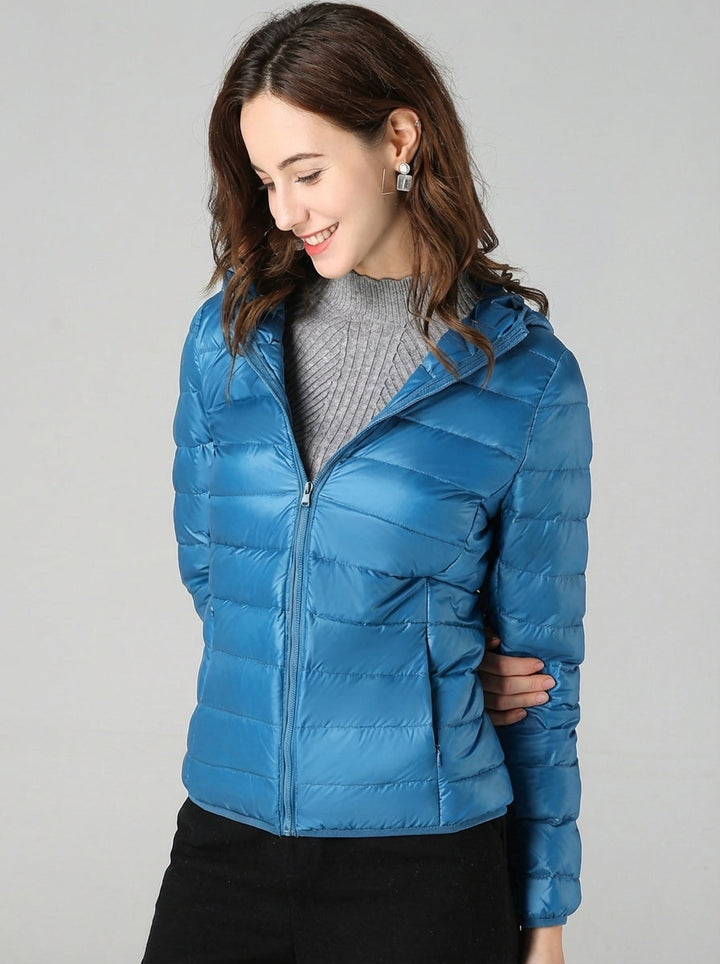 Women's Lightweight Down Hooded Puffer Jacket - Blue