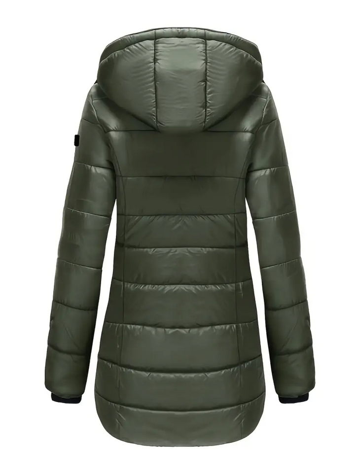 Women's Mid-Length Insulated Puffer Coat with Hood