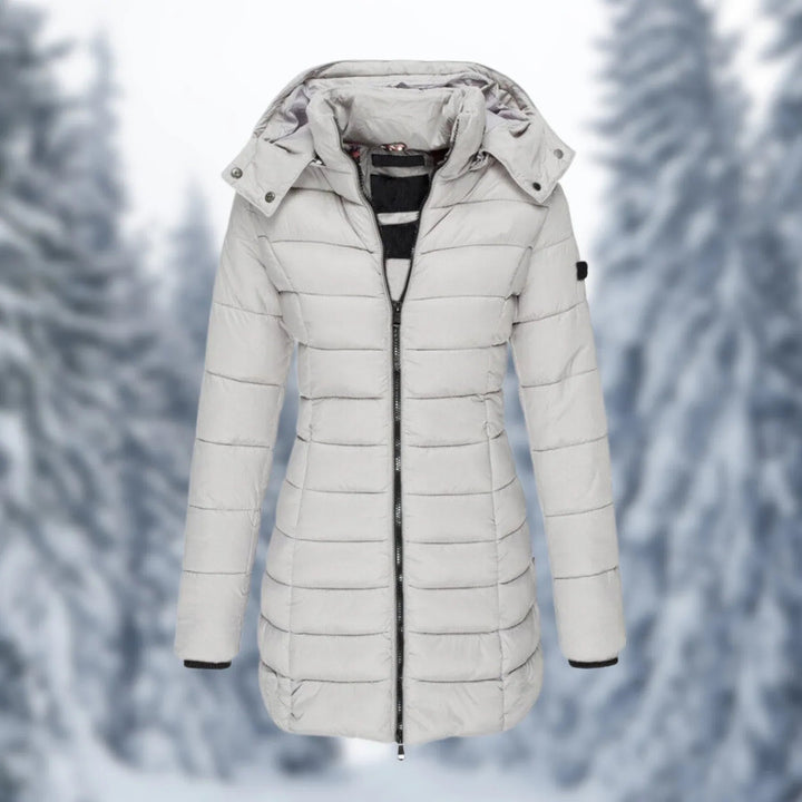 Women's Mid-Length Insulated Puffer Coat with Hood - White