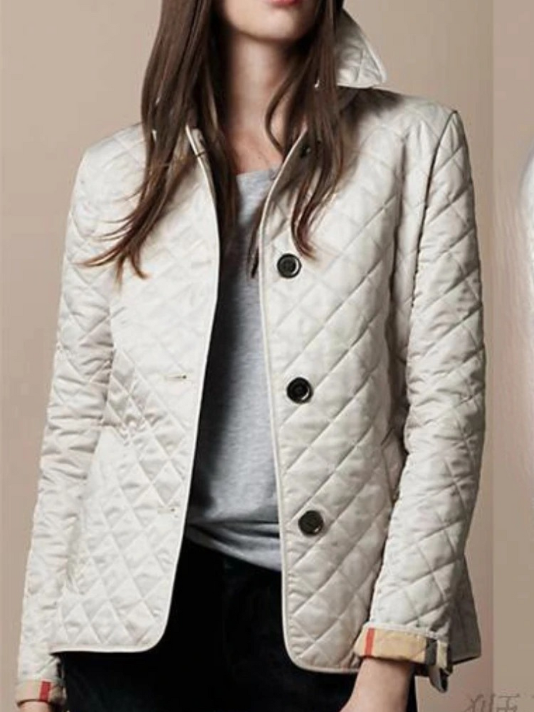 Women's Quilted Snap Jacket with Turn-Down Collar - White