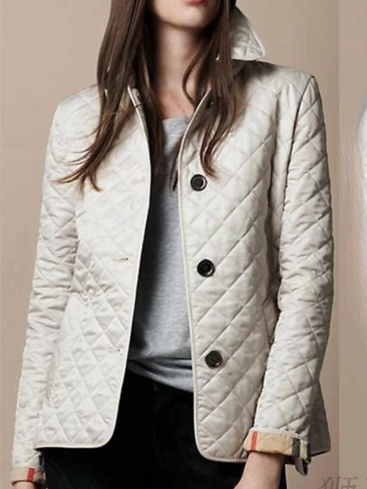 Women's Quilted Snap Jacket with Turn-Down Collar - White