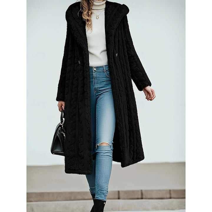 Women's Faux Fur Longline Hooded Coat with Pockets