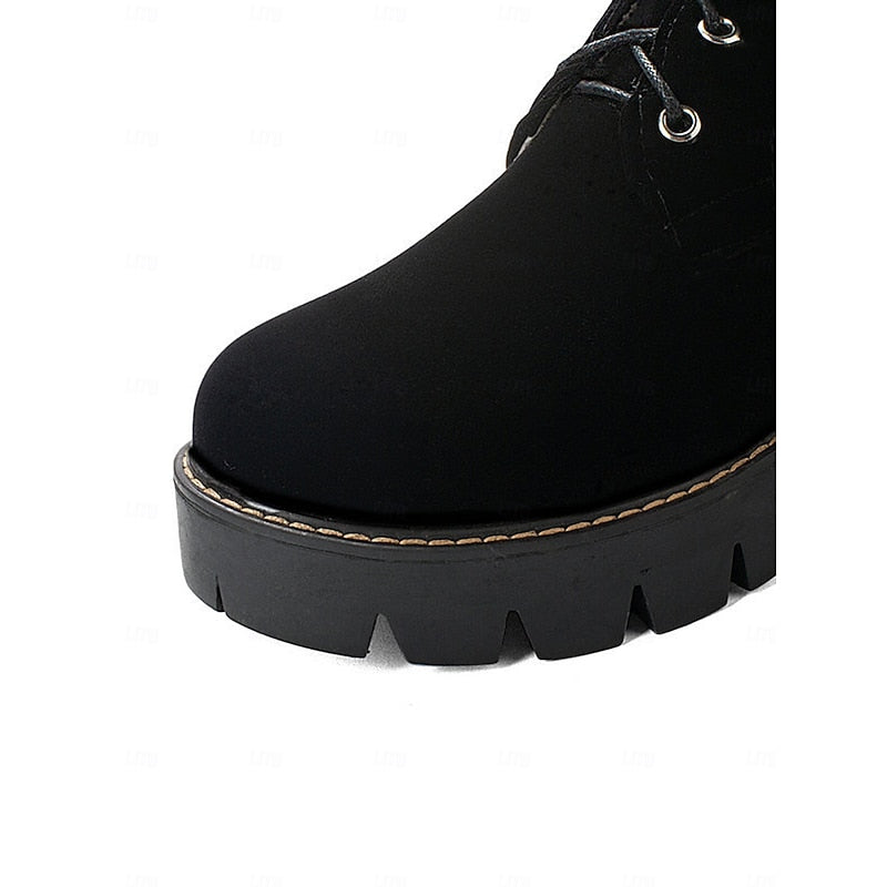 Women's Fur-Trimmed Knee-High Boots with Lace-Up Front