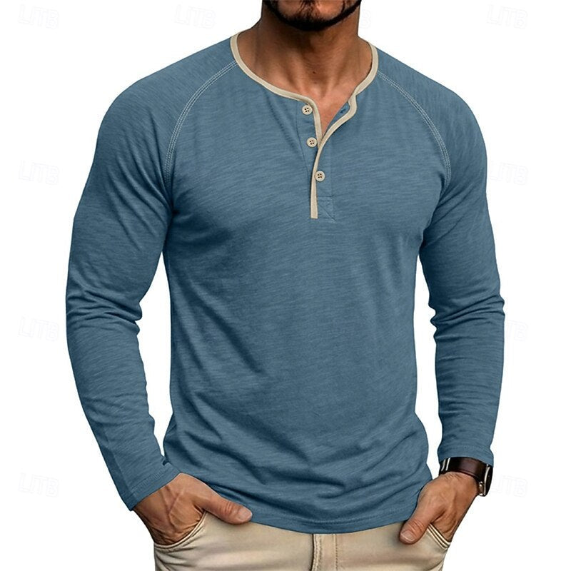Men's Raglan Sleeve Henley with Contrast Trim